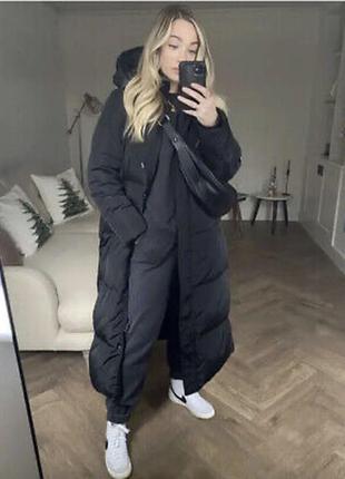 Ультра довгий чорний пуховик пух+ перо до -20 zara