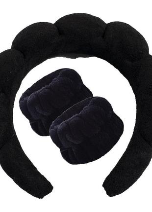 Набор для умывания обруч и нарукавники плюшевые для умывания черный