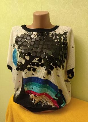 Трикотажная блузка летучая мышь 48-50