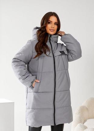 Куртка теплая зимняя женская стеганая большого размера батал свободная оверсайз зефирка парка пуховик пуффер серый графит черный бирюзовый пудра фисташка