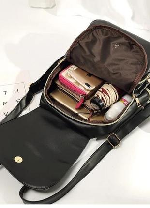 Женский классический рюкзак городской небольшой рюкзачек чёрный6 фото