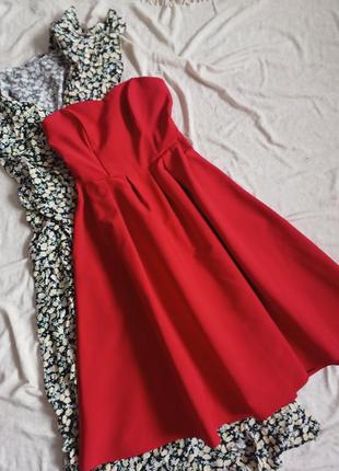 Плаття бандо з відкритими плечима без рукавів розкльошене з пишною спідницею коктейльне ошатне вечірнє міді корсет кісточки