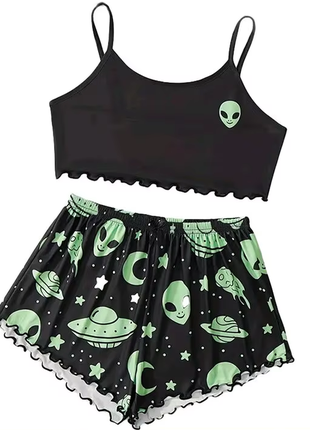 🛸жіноча чорно-зелена піжама ufo🛸