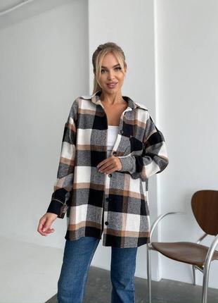 Рубашка в клетку женская рубашка в клетку оверсайз рубашка на пуговицах с карманом рубашка хлопковая кашемировая розовая серая черная белая коричневая