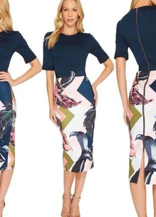 Сукня-футляр міді з квітковим принтом та поясом ted baker casiew eden, розмір 2