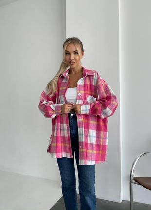 Рубашка в клетку женская рубашка в клетку оверсайз рубашка на пуговицах с карманом рубашка хлопковая кашемировая розовая серая черная белая коричневая
