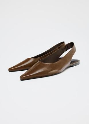 Шкіряні балетки коричневі zara new