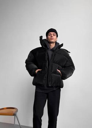 Зимова оверсайз куртка пуховик бежево чорна blaid rd413