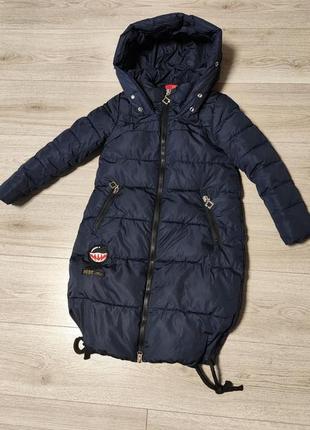 Пальто куртка подовжена курточка зимня зимова 128 134 140