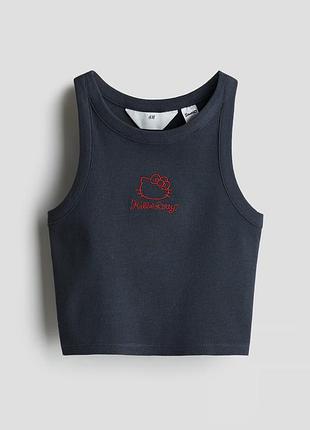 14+ р 170 см h&amp;m новая фирменная майка из хлопкового трикотажа в рубчик hello kitty
