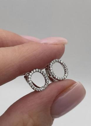 Сережки круги в камнях, кільця, круглі під срібло, з камінчиками, топ, тренд