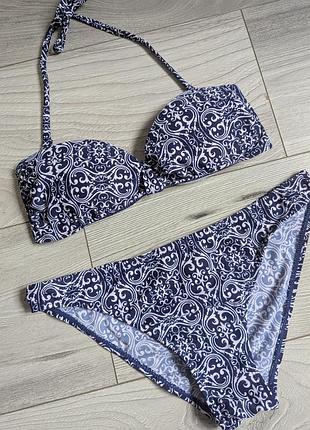 Цветной купальник бандо с рисунком, раздельный купальник бикини