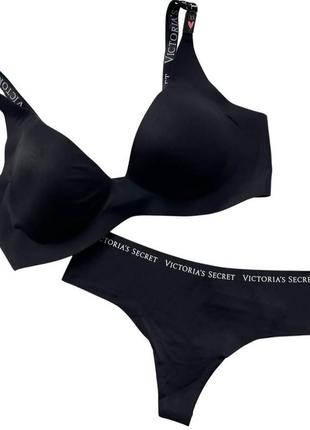 Повседневный комплект victoria’s secret, бюстик без косточек, с лого бретелями и пуш-ап