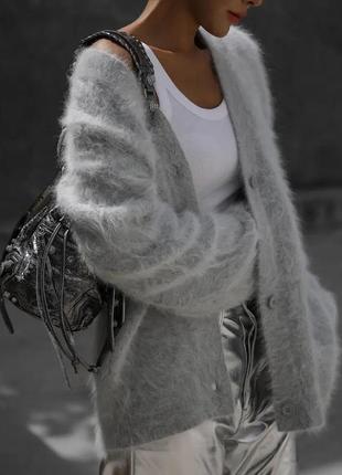 Ангоровий сірий кардиган оверсайз