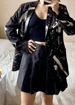 Пиджак черный с принтом h&amp;m slim fit xxl