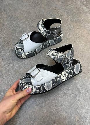 Босоножки из натуральной итальянской кожи под рептилию женские на пряжках