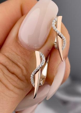 Оплата 100%🇺🇦 серьги серебро 925° золото 375° пластины, вставка куб.цирконии, классические, стрелы уголки 1511.50