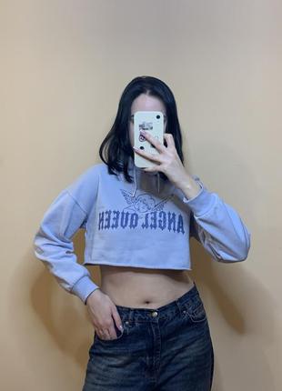Женское укороченное худи толстовка bershka кофта с длинным рукавом