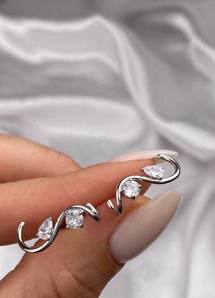 Оплата 100%🇺🇦 серьги серебро 925° покрытие родий, вставка куб.цирконии пусеты гвоздики увертки 1542.11р