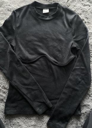 Лонгслів чорний джемпер топ із лінією грудей m