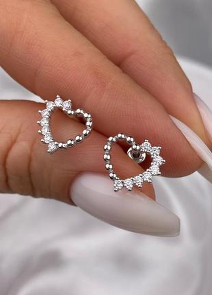 Оплата 100%🇺🇦 серьги серебро 925° покрытие родий, вставка куб.цирконии, сердечки, пусеты гвоздики ввёртки, 1125.10р