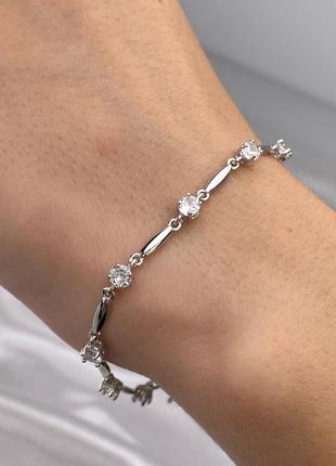 Оплата 100%🇺🇦браслет серебро 925 проби + родиной и цирконии камушки, женский классический