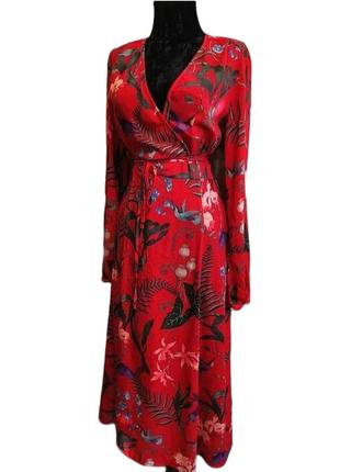 Распродажа 🔥невероятное красное платье на запах миди рукав фонарик