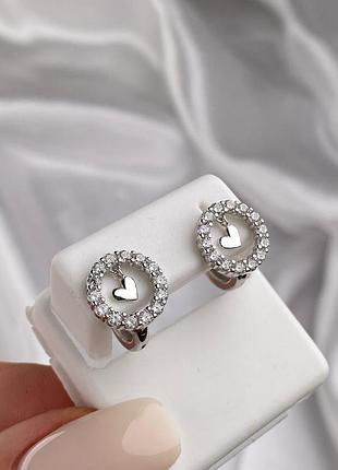 Оплата 100%🇺🇦серьги серебро 925°, вставка куб.цирконииии, сердечки колечки камушков 1519.11р