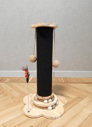 Дерев'яна, стильна, стійка кігтеточка, дряпка з ігровим комплексом