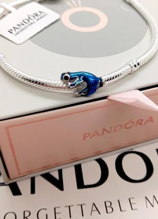 Серебряный шарм, бусина, бусина на браслет pandora. шарм пандора " гекон голубой". маркировки s925