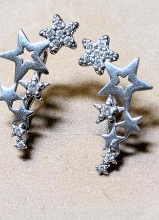 Серьги серебряные каффы звезды