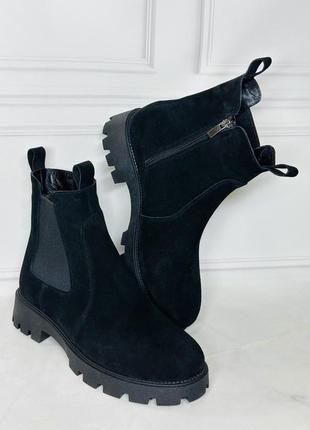 Челси / сапог натур замш / кожа черные под заказ деми зима 36-43р все цвета
