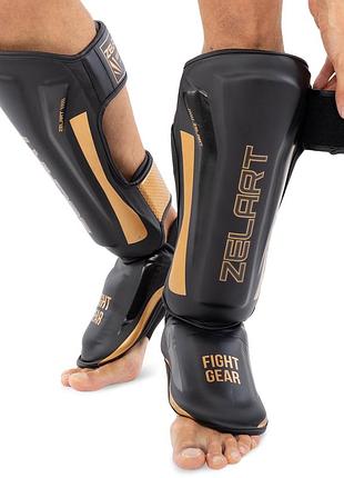 Захист гомілки та стопи для єдиноборств zelart 🔥s-xl чорний-золотий