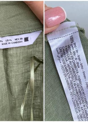 Шикарное платье zara хаки льняная рубашка блуза туника из льна лляная льон3 фото
