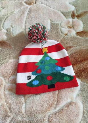 ‼️скидка!!️детская одежда/ двойная зимняя шапка с елкой 🎄 4-6 лет