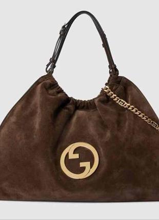 Сумка коричнева замша лого бренд цепочка