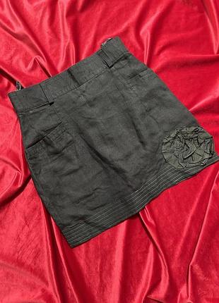 Мини юбка лен-юбка с цветком-стильная качественная мини юбка