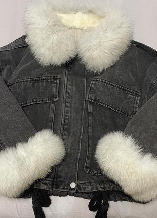 Тепла джинсова куртка з натуральним хутром