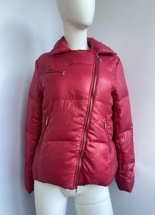 Пуховик geox respira натуральний гусиний пух перо червоного кольору light jacket  асиметричний дизайн косуха