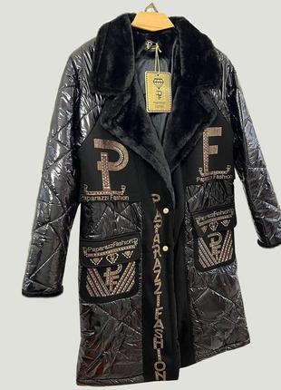Жіноче чорне пальто зі стразами paparazzi fashion.