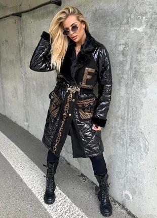 Жіноче чорне пальто зі стразами paparazzi fashion.