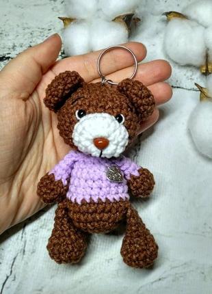 Брелок ведмедик іграшка в'язана ручної роботи hand made амігурумі 8,5х4,5 см коричневий