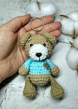 Брелок ведмедик іграшка в'язана ручної роботи hand made амігурумі 8,5х4,5 см бежевий