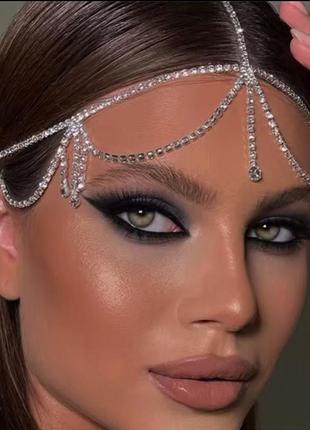 Трендовое украшение на волосы цепочка колье заколка стразы камни вечернее блестящее