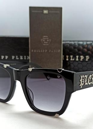 Philipp plein spp 042 сонцезахисні окуляри унісекс модні чорні з сріблястим логотипом