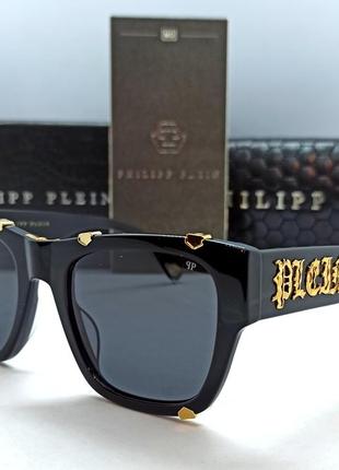 Philipp plein spp 042 сонцезахисні окуляри унісекс модні чорні з золотим логотипом