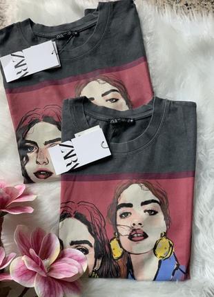 Zara футболка принт девушка 2025
