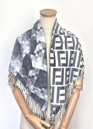 Платок кашемировый двусторонний стильный бренд масело серый/графит