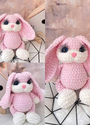 Игрушка ручной работы зайка ,зайчик из плюша , именная игрушка с метрикой , вязаная игрушка