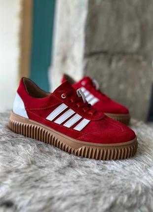 Шикарные кеды, к097, красный, натуральная кожа/замша